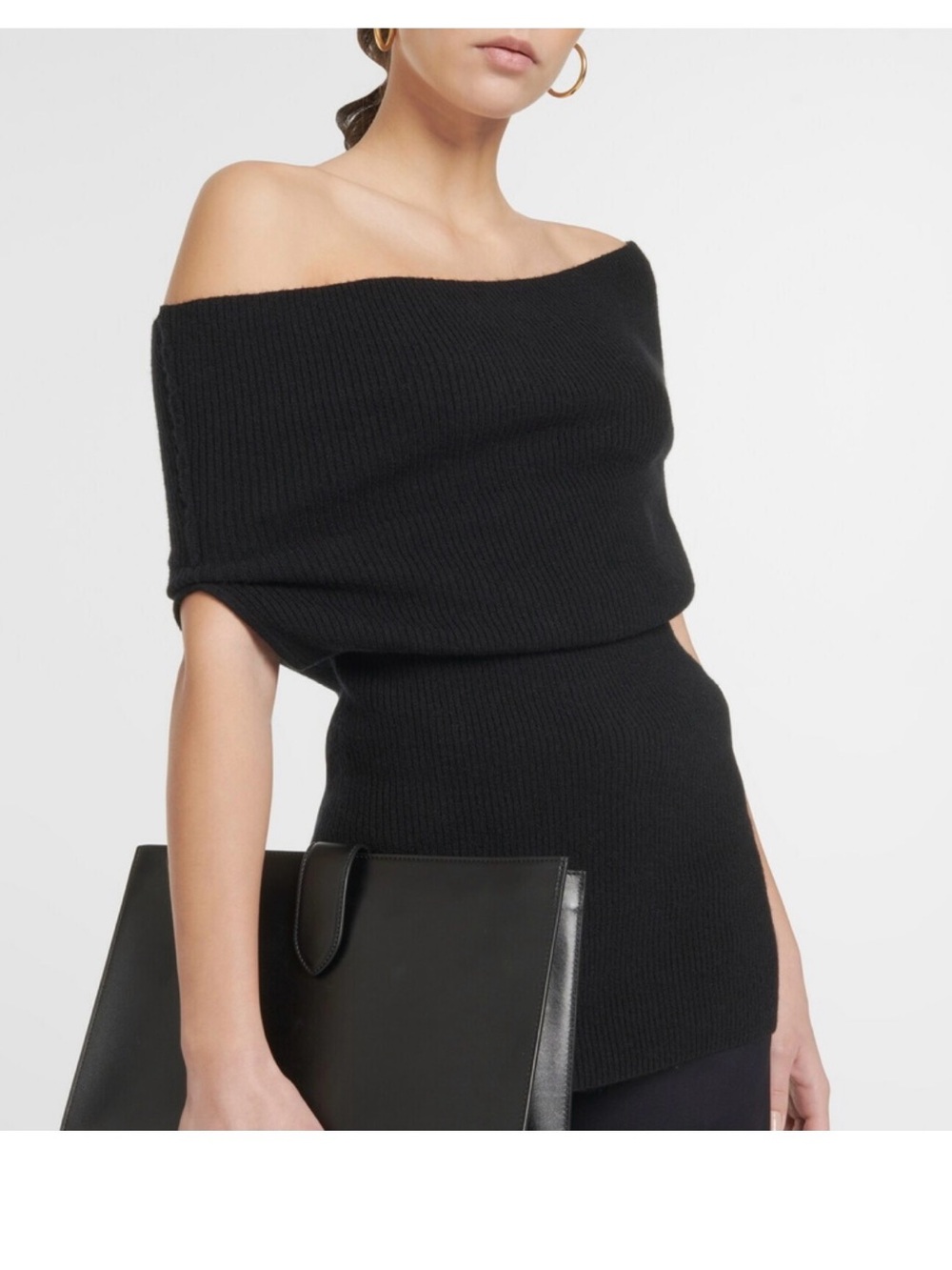 Toteme Off-Shoulder Black Ribbed Knit Sweater Top